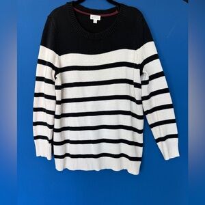 Market & Spruce Black and White Striped Crewneck Sweater